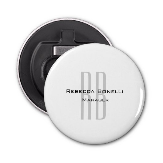 Exclusief unieke witte grijze monogram modern button flesopener (Voorkant)