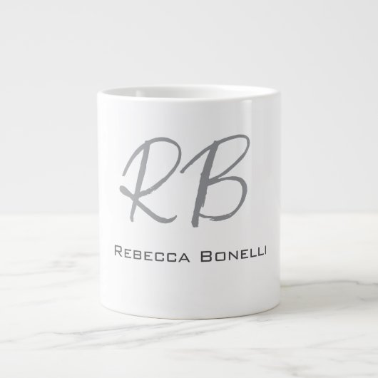Exclusief unieke witte grijze monogram modern grote koffiekop (Voorkant)