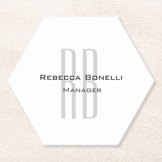 Exclusief unieke witte grijze monogram modern kartonnen onderzetters (Voorkant)