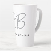 Exclusief unieke witte grijze monogram modern latte mok (Rechterhoek)