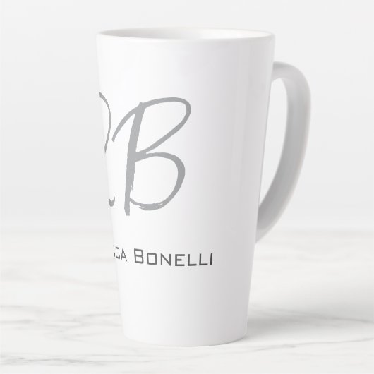 Exclusief unieke witte grijze monogram modern latte mok (Rechterhoek)