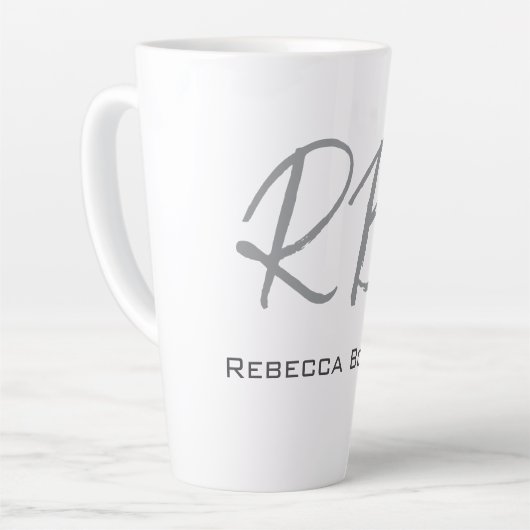 Exclusief unieke witte grijze monogram modern latte mok (Linkerhoek)