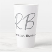 Exclusief unieke witte grijze monogram modern latte mok (Voorkant)