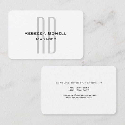 Exclusief unieke witte grijze monogram modern visitekaartje (Voorkant / Achterkant)