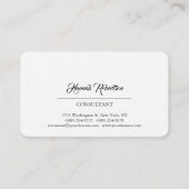 Exclusief zwart Script White Plain Creative Modern Visitekaartje (Voorkant)