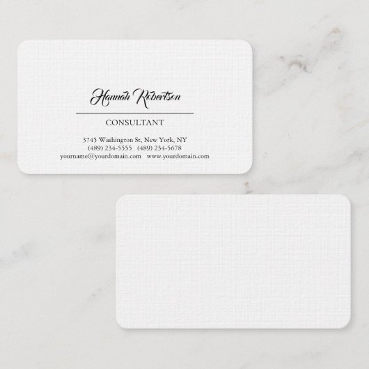 Exclusief zwart Script White Plain Creative Modern Visitekaartje (Voorkant / Achterkant)