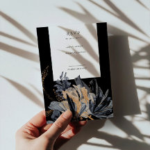 Exclusieve Gouden en Zwarte Bloemen Verticale RSVP