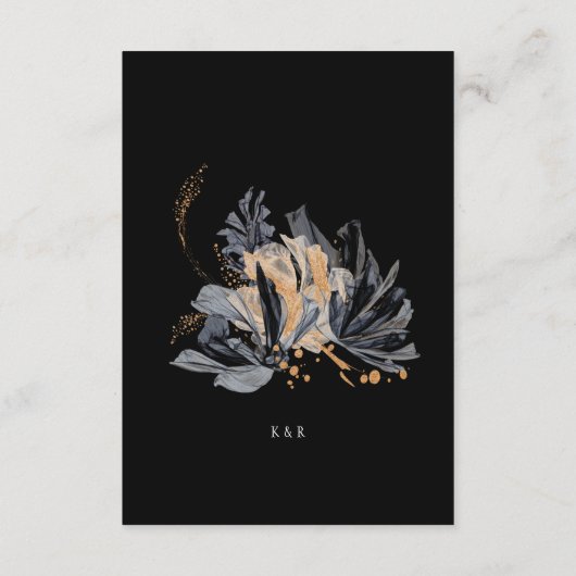 Exclusieve gouden en zwarte bloemenbruiloft info K Informatiekaartje (Achterkant)