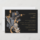 Exclusieve gouden en zwarte bloemenbruiloft uitnod kaart (Voorkant)