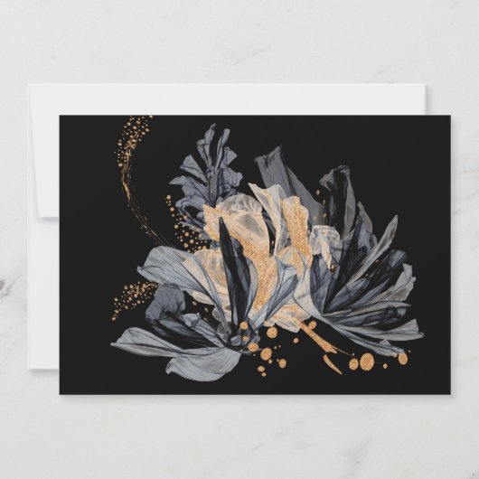 Exclusieve gouden en zwarte bloemenbruiloft uitnod kaart (Achterkant)
