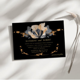 Exclusieve gouden en zwarte bloemenbruiloft uitnod kaart