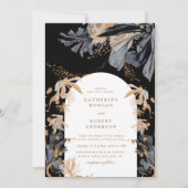 Exclusieve gouden en zwarte bloemenbruiloft uitnod kaart (Voorkant)