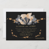 Exclusieve gouden en zwarte bloemenbruiloft uitnod kaart (Voorkant)