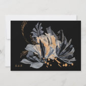 Exclusieve gouden en zwarte bloemenbruiloft uitnod kaart (Achterkant)