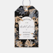 Exclusieve gouden en zwarte bloemrijke bruidsdouch cadeaulabel (Voorkant)