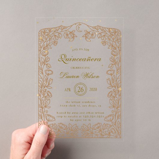 Exclusieve Quinceanera Hemels Goud Acryl Uitnodigingen (Insitu (Draagbaar))
