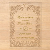 Exclusieve Quinceanera Hemels Goud Acryl Uitnodigingen (Voorkant)