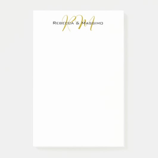 Exclusieve unieke gouden kleur monogram moderne na post-it® notes (Voorkant)