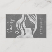 Exclusieve zilvergrijs lederen look haarstylist visitekaartje (Voorkant)