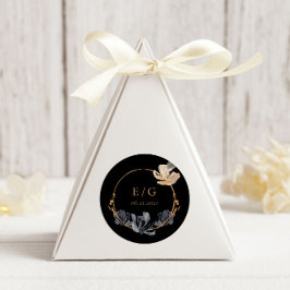 Exclusieve Zwart Goud Bloemen Monogram Bruiloft Ronde Sticker