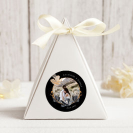 Exclusieve Zwart Goud Bloemen Monogram Bruiloft Ronde Sticker