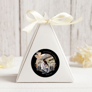 Exclusieve Zwart Goud Bloemen Monogram Bruiloft Ronde Sticker