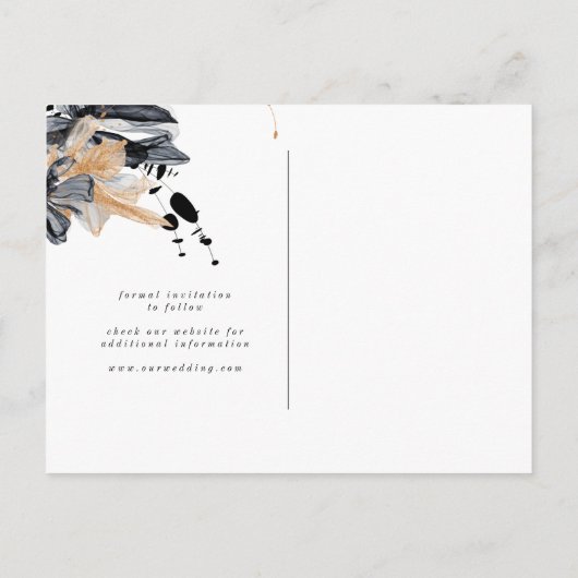 Exclusieve zwart gouden bloemen Save the date Briefkaart (Achterkant)