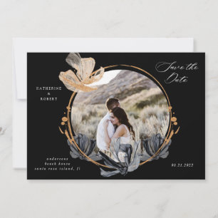 Exclusieve zwart gouden bloemen Save the date Kaart