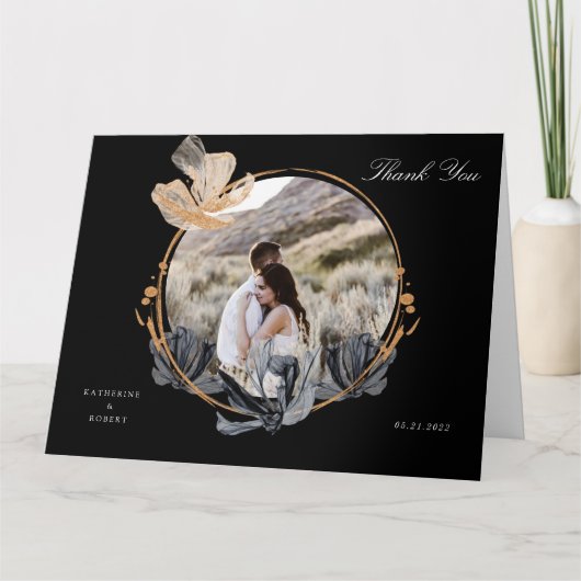 exclusieve zwarte gouden bloem bedankkaart (Voorkant)