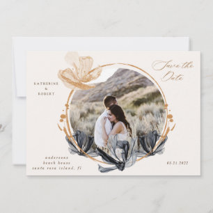 Exclusieve Zwarte Gouden Bloem Save The Date Kaart