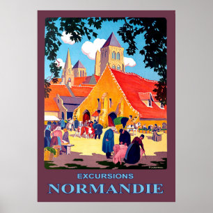 Excursies in Normandië, Frankrijk, vintage reis Poster