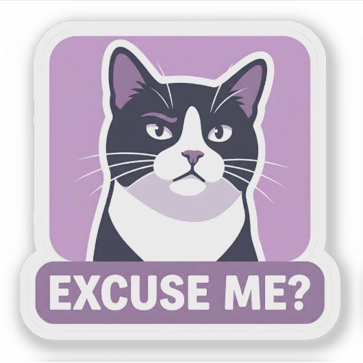 Excuse Me? Cat Meme – Sassy Funny Cat Illustration Sticker (Voorkant)