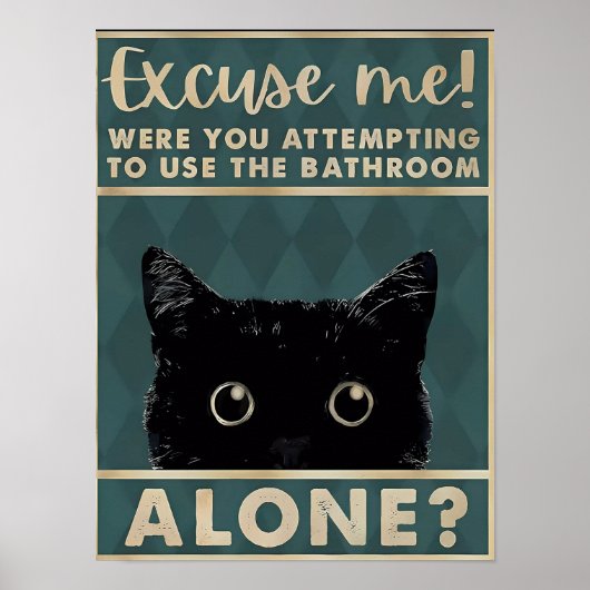 Excuseer me! De badkamer alleen? Grappige Dark Cat Poster (Voorkant)