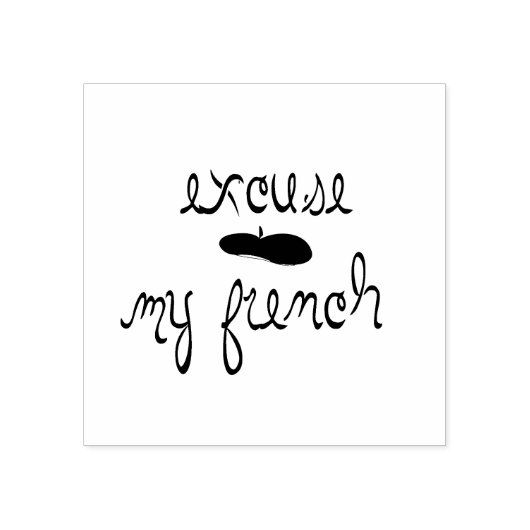 Excuseer mijn Frans. Met een Franse beret. Rubberstempel (Afrduk)