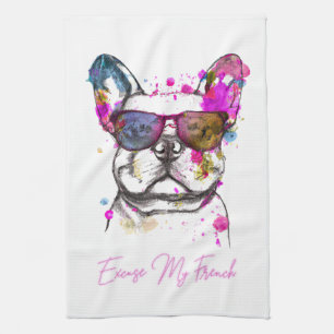 Excuseer mijn Franse Funny French Bulldog Theedoek