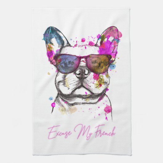 Excuseer mijn Franse Funny French Bulldog Theedoek (Verticaal)