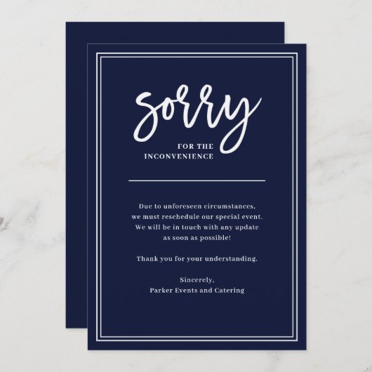 Excuses voor het ongemak | Annulering of uitstel Kaart (Voorkant / Achterkant)