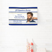 Executieve Navy Blauwe & Gouden Strepen Kapper Spandoek (Insitu)