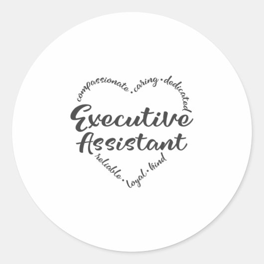 Executive Assistant met hartwoorden Ronde Sticker (Voorkant)