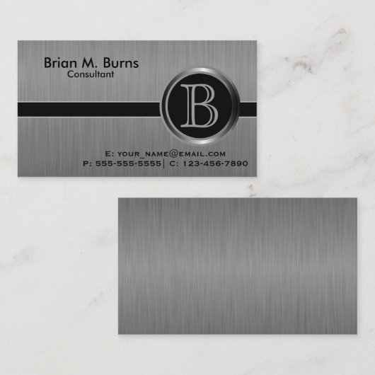 Executive Black Brush Steel Monogram Visitekaartje (Voorkant / Achterkant)