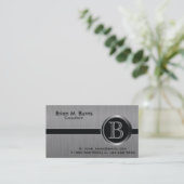 Executive Black Brush Steel Monogram Visitekaartje (Staand voorkant)