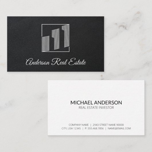 Executive Black Leather | Makelaar | Gebouw Pictog Visitekaartje (Voorkant / Achterkant)