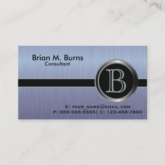 Executive Blue Borstelstaal Monogram Visitekaartje (Voorkant)