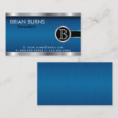 Executive Blue Brush and Steel Monogram Visitekaartje (Voorkant / Achterkant)