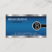Executive Blue Brush and Steel Monogram Visitekaartje (Voorkant)