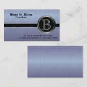 Executive Blue Brush Steel Monogram Visitekaartje (Voorkant / Achterkant)