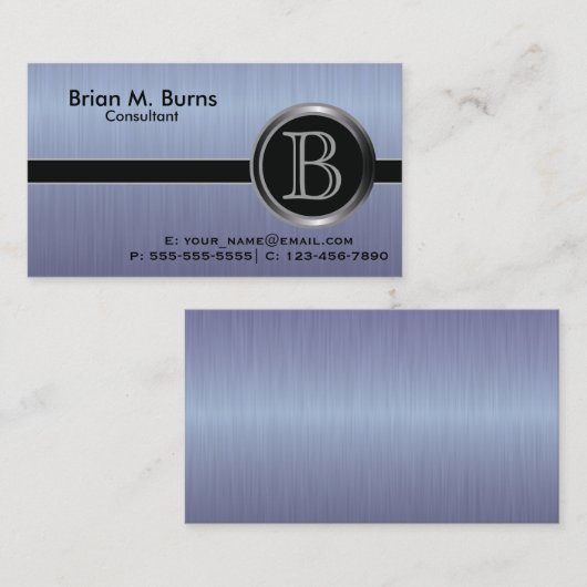 Executive Blue Brush Steel Monogram Visitekaartje (Voorkant / Achterkant)