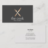 Executive Chef Elegant Gold Fork & Knife Caterer Visitekaartje (Voorkant / Achterkant)