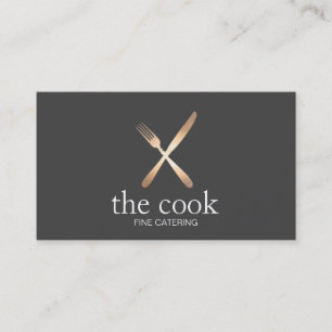 Executive Chef Elegant Gold Fork & Knife Caterer Visitekaartje