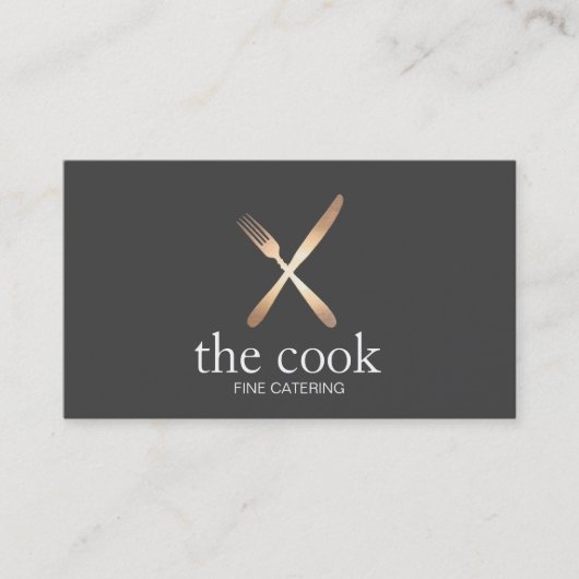 Executive Chef Elegant Gold Fork & Knife Caterer Visitekaartje (Voorkant)